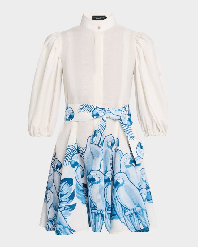 Macaw Bromelia Linen-Cotton Mini Dress